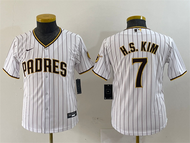 Youth San Diego Padres #7 Ha Seong Kim White Stitched Baseball Jersey